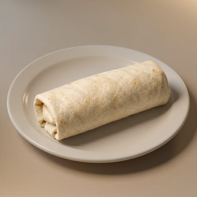 Shredded Chicken, Cheese, Lettuce & Tomato Burrito.